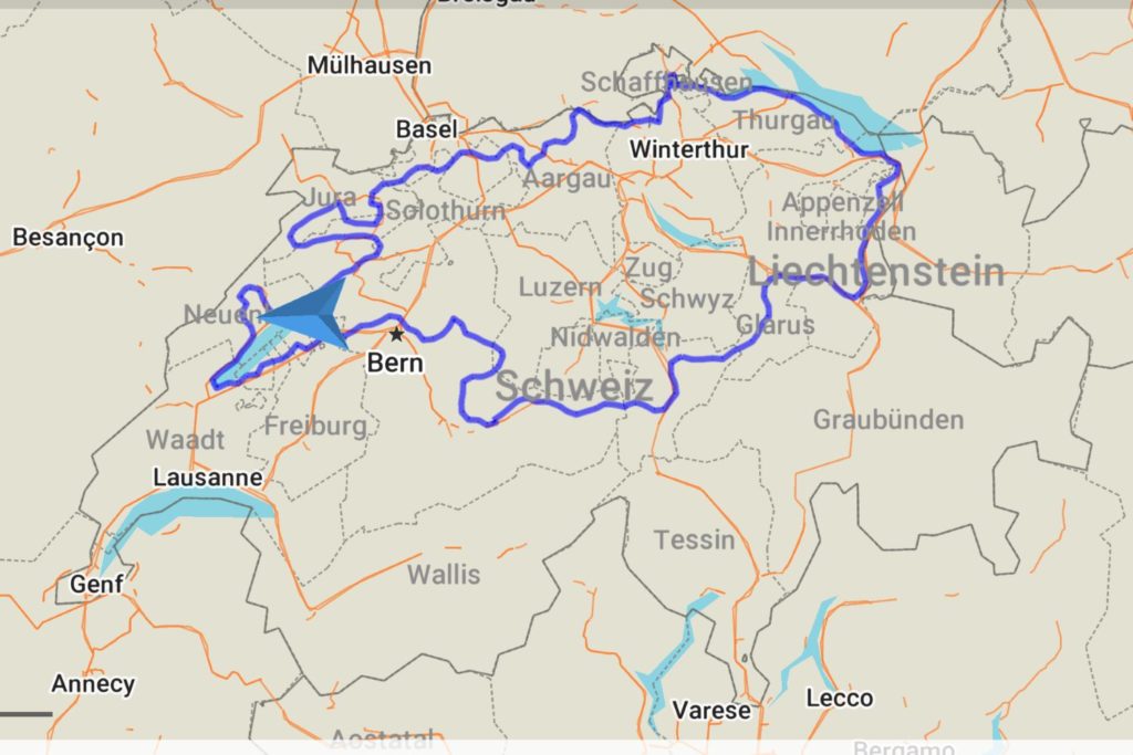 Schweizerkarte mit Strecke Tortour 2019